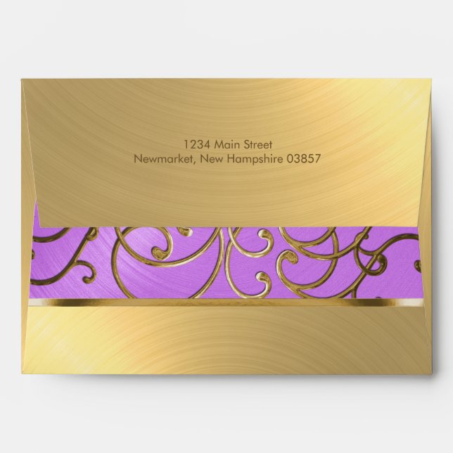 Quinceanera Orchid Purple and Gold Filigree Swirls Envelopes (Back (Top Flap))