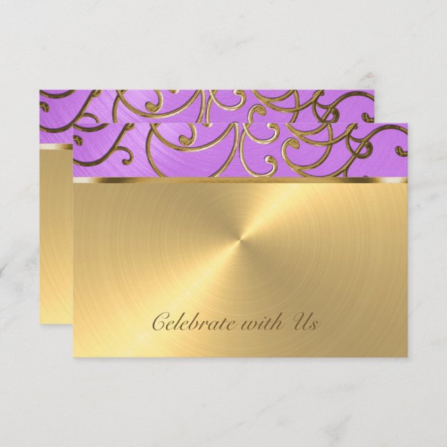 Quinceanera Orchid Purple and Gold Filigree Swirls Invitation (Front/Back)