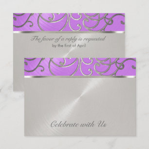 Quinceanera Orchid Purple Silver Filigree Swirls Invitation