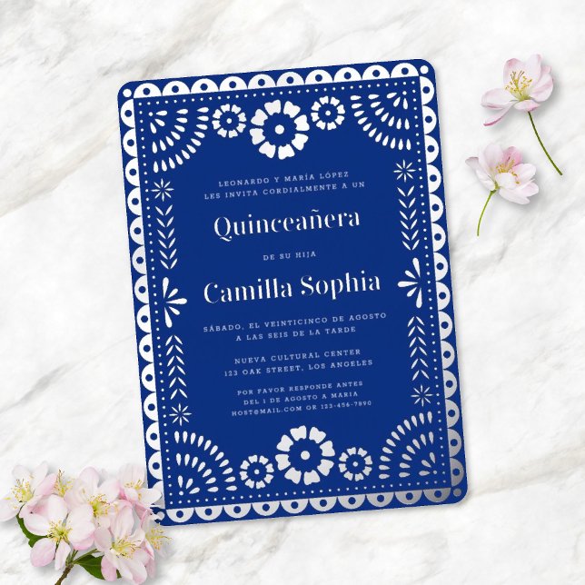 Quinceañera Papel Picado Elegant Royal Blue Silver (Creator Uploaded)