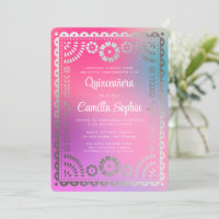 Quinceañera Papel Picado Fun Gradient Pink Silver