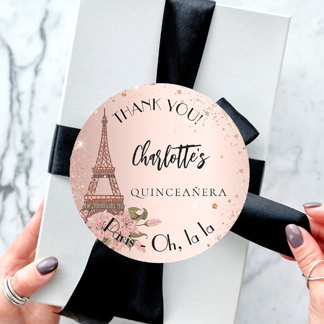 Quinceanera Paris Eiffel tower thank you Classic Round Sticker (Creator Uploaded)