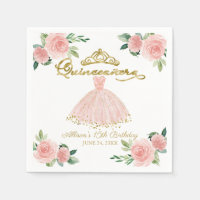 Quinceanera Party Blush Gown Pink Floral Napkins