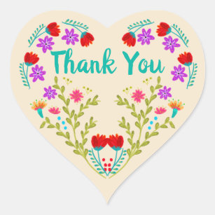 Quinceanera Party Champagne Floral Thank You Heart Sticker