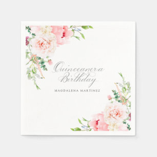 Quinceanera Party Elegant Pink Peony Custom Napkin