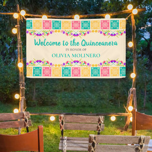 Quinceanera Party Mexican Fiesta Floral Welcome Banner