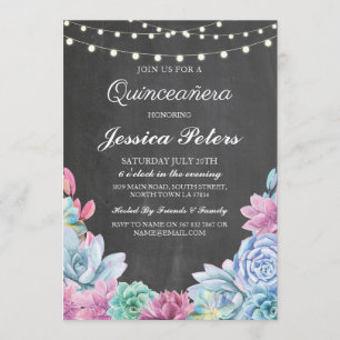 Quinceanera Party Pastels Succulents 15th Invite
