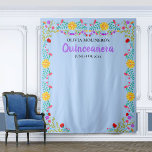 Quinceanera Party Photo Backdrop Light Blue Floral Tapestry<br><div class="desc">Light Blue Quinceanera photo backdrop, personalized with your name and celebration date. This large, light blue tapestry is a great size for your photo booth backdrop for taking precious snaps of yourself and your guests. The Mexican Fiesta flowers make a lovely floral frame for your photo background. This design is...</div>