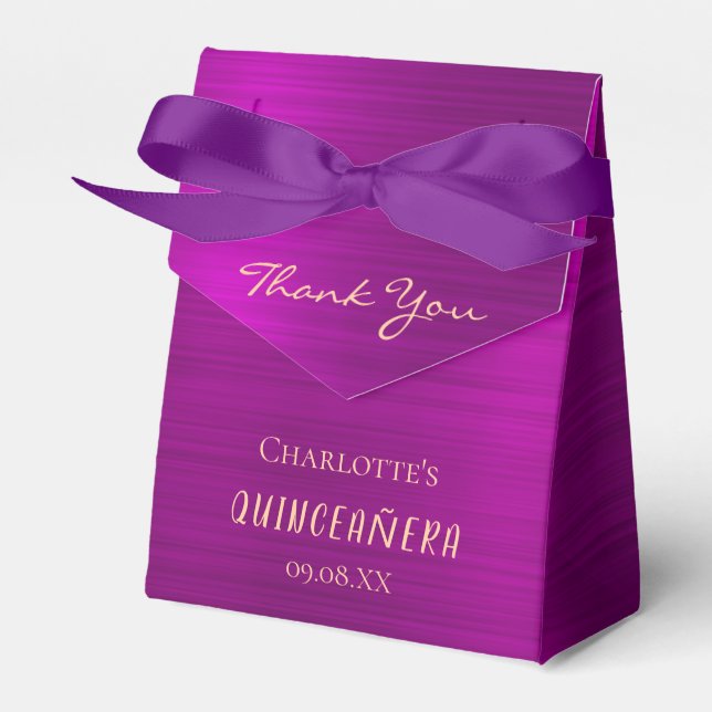Quinceanera party purple pink thank you monogram favor box (Front Side)