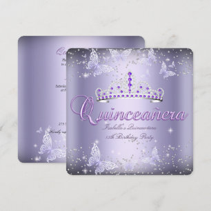 Quinceanera Party Purple Tiara Butterfly 2 Invitation