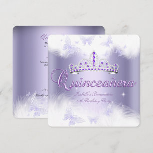 Quinceanera Party Purple Tiara Butterfly Invitation