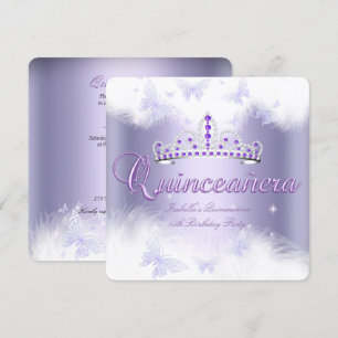 Quinceanera Party Purple Tiara Butterfly Invitation