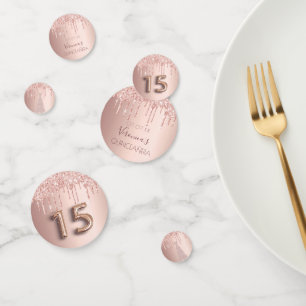 Quinceañera party rose gold glitter drips pink confetti