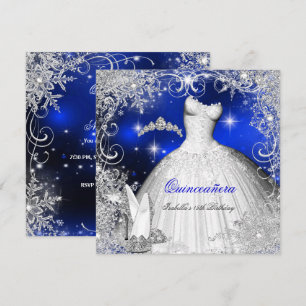 Quinceanera Party Royal Blue Winter Wonderland Invitation