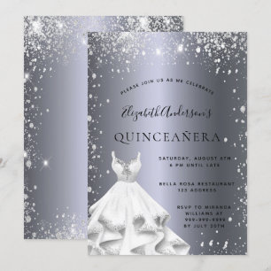 Quinceanera party silver dress glitter dust invitation