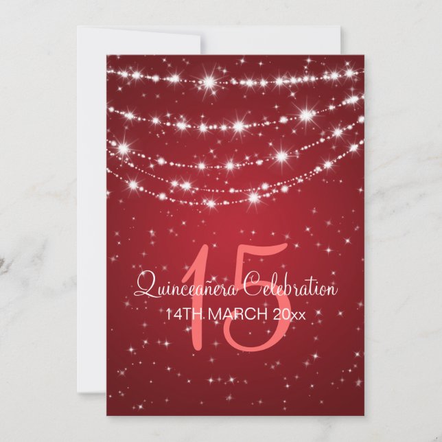 Quinceañera Party Sparkling Chain Red Invitation (Front)