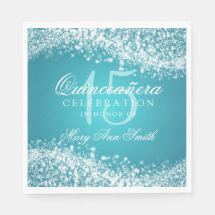 Quinceanera Party Sparkling Wave Turquoise Napkin