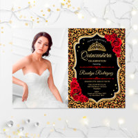 Quinceanera Party With Photo - Leopard Print Red