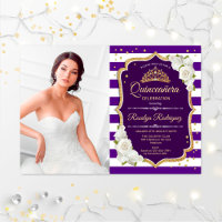 Quinceanera Party With Photo - Purple Gold White