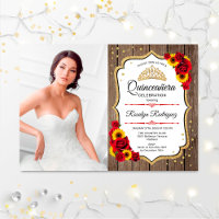 Quinceanera Party With Photo - Rustic Wood