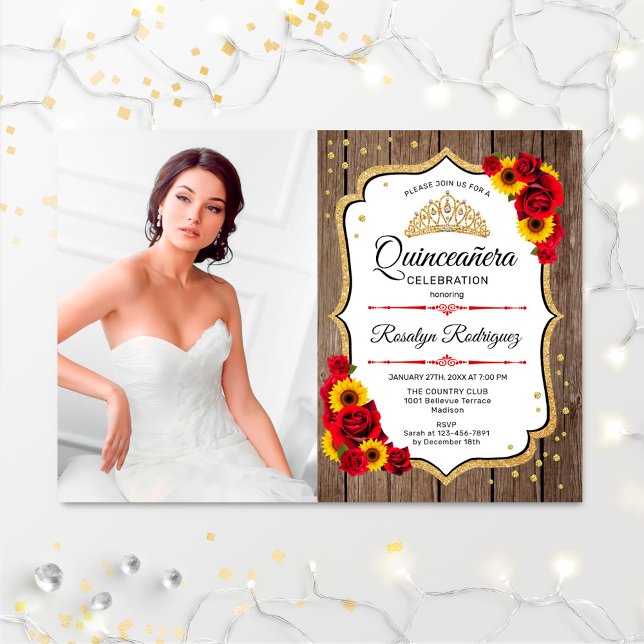 Quinceanera Party With Photo - Rustic Wood Invitation (Creator Uploaded)