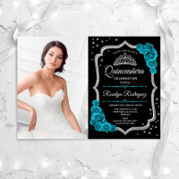 Quinceanera Party With Photo - Teal Black Silver