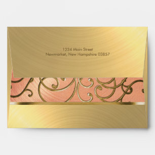 Quinceanera Peach and Gold Filigree Swirls Envelopes