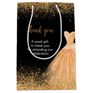 Quinceanera Peach Orange Dress Faux Glitter Medium Gift Bag