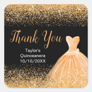 Quinceanera Peach Orange Dress Faux Glitter Square Sticker