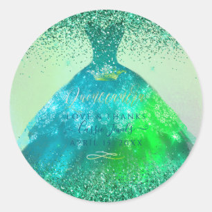 Quinceañera Peacock Sparkle Gown Classic Round Sticker