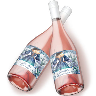 Quinceañera Personalized Beautiful Blue Sparkling Wine Label