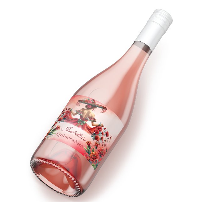 Quinceañera Personalized Beautiful red  Sparkling Wine Label (Creator Uploaded)