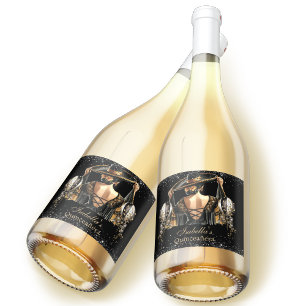 Quinceañera Personalized Luxury Black Gold Sparkling Wine Label
