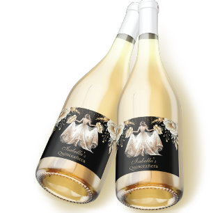 Quinceañera Personalized Luxury Black Ivory Gold Sparkling Wine Label