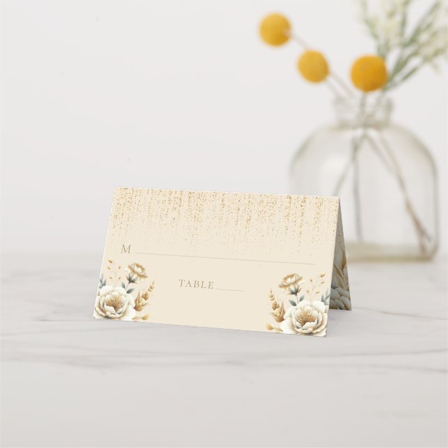 Quinceañera Personalized Luxury Ivory Gold Place Card (Front)