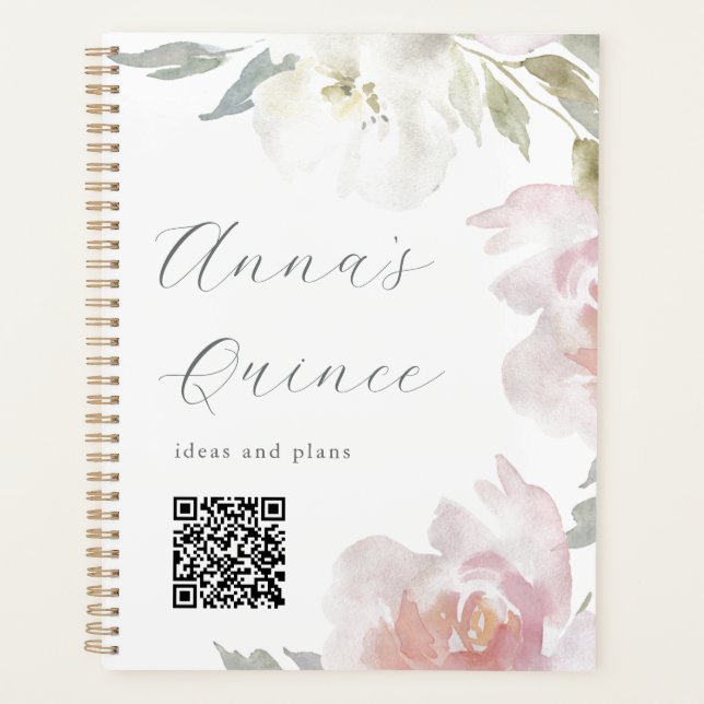 Quinceanera personnalisée Code QR floral rose rose (Devant)