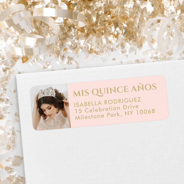 Quinceañera Photo Blush Pink & Gold Adresse de ret (Créateur téléchargé)
