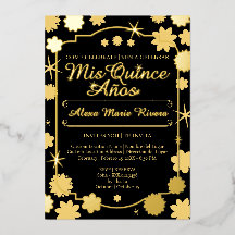 Quinceanera Photo Floral Gold Silver Foil Glam