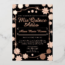Quinceanera Photo Floral Gold Silver Foil Glam