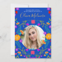 Quinceanera Photo Mexican Fiesta Floral Royal Blue