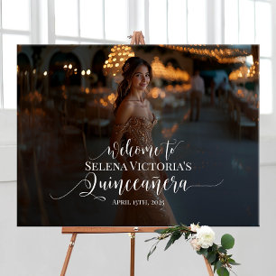 Quinceanera photo welcome sign elegant calligraphy
