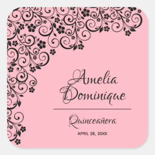Quinceañera Pink and Black Square Sticker