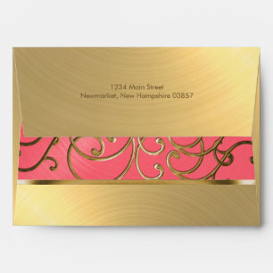 Quinceanera Pink and Gold Filigree Swirls Envelopes