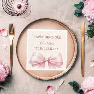 Quinceanera pink bow ivory luncheon napkin