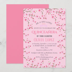 Quinceañera Pink Cherry Blossom Floral Birthday  Invitation