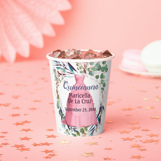 Quinceanera Pink Dress  Paper Cups (Insitu)