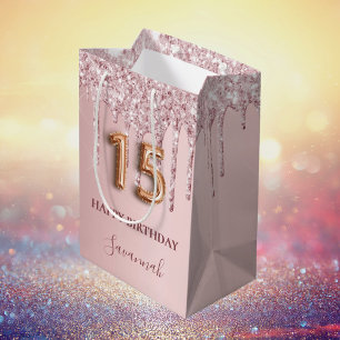 Quinceanera pink drips medium gift bag