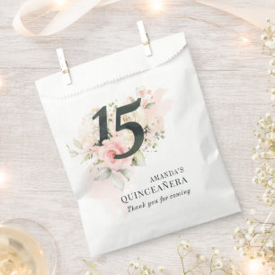 Quinceanera Pink Floral 15th Birthday Blush Rustic Favour Bag