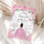 Quinceañera Pink Floral Butterflies Brown Princess Invitation<br><div class="desc">Personalize this lovely quinceañera invitation with own wording easily and quickly,  simply press the customize it button to further re-arrange and format the style and placement of the text.  Matching items available in store!  (c) The Happy Cat Studio</div>