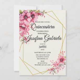 Quinceañera pink floral Invitation
